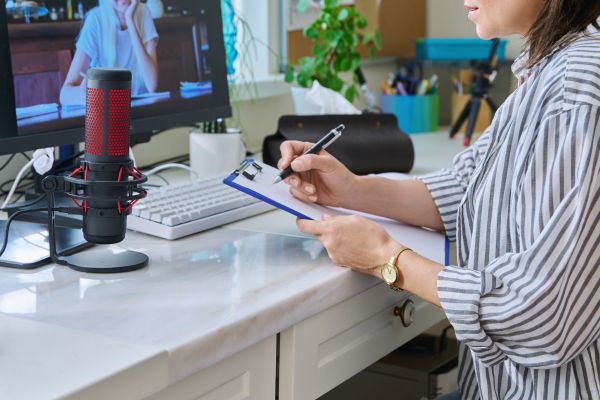 Mental health therapist on a video call with a client